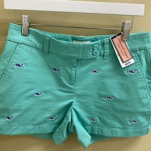 Vineyard Vines Womens Mint Green & Navy Whale Embroidered Short Size 2 - NWT